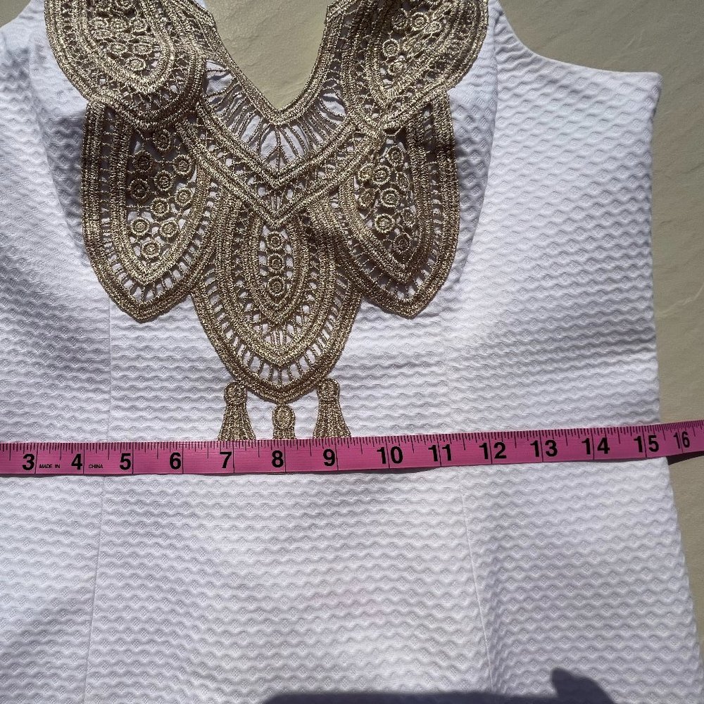 Gorgeous Lilly Pulitzer Resort White Largo Shift Dress Size 0 NWT Gold Crochet - Picture 7 of 13
